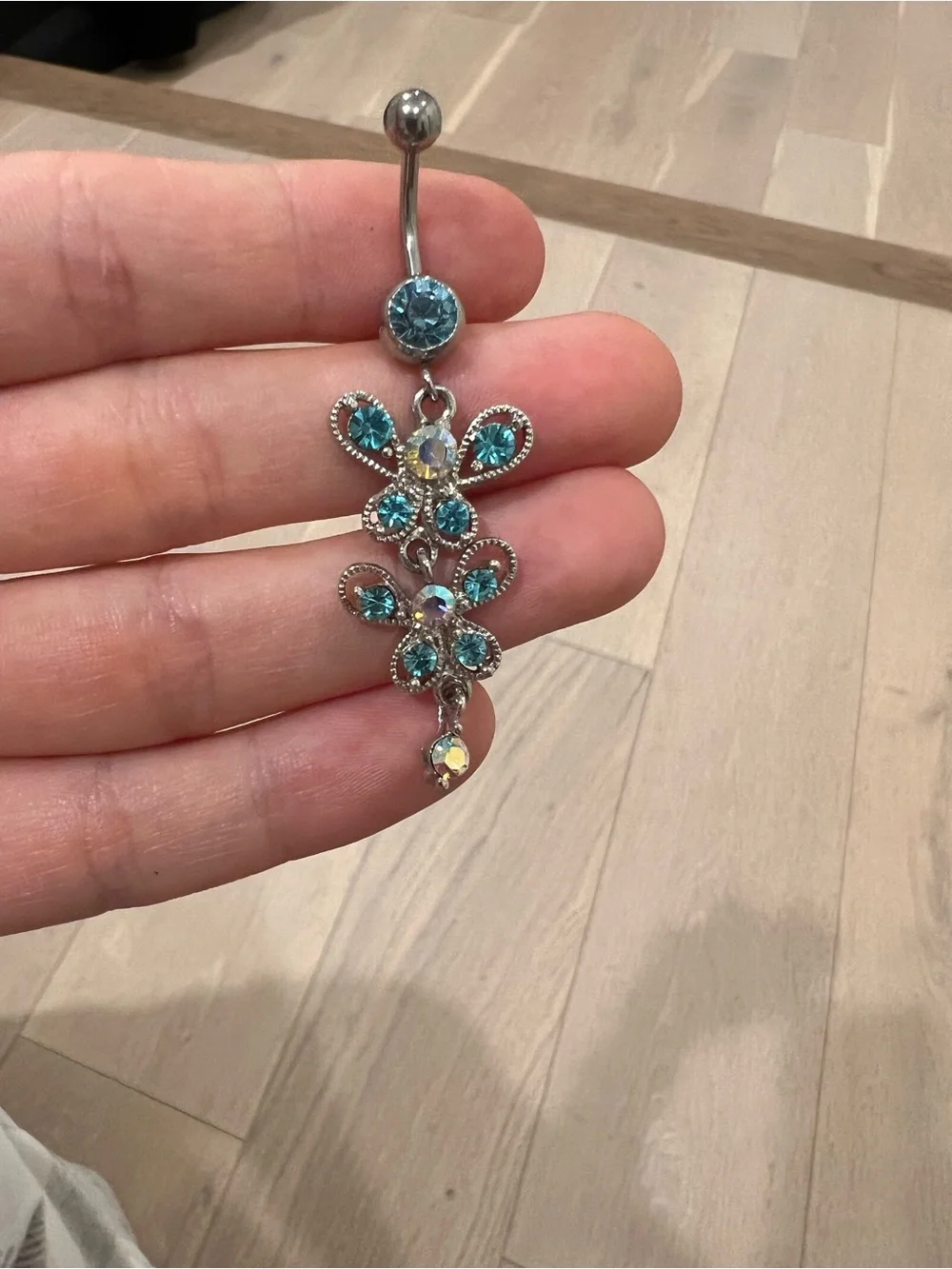 Blue Crystal Floral Navel Belly Button Ring